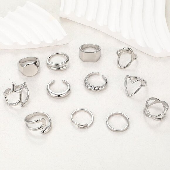 💫 Women Silver Knuckle Ring 18K Plated Open Stacking Adjustable Chunky Rings - Picture 8 of 8